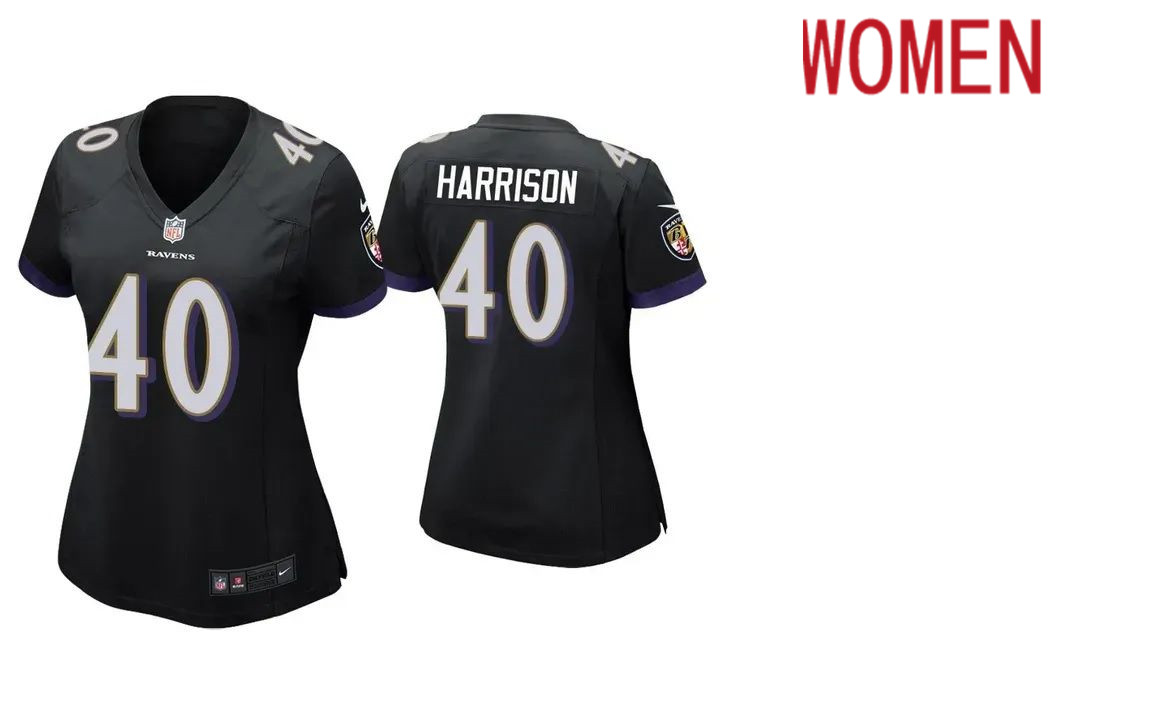 Women Baltimore Ravens #40 Malik Harrison Nike Black Game NFL Jersey